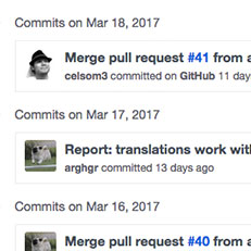 Screenshot of GitHub commit log